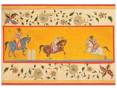 Strand Clothing Indischer Kunstdruck im Vintage-Stil, Poster mit drei Polospielern, Hindu, Rajasthan, Punjab, Pferde, Gemälde (A3, ungerahmt)