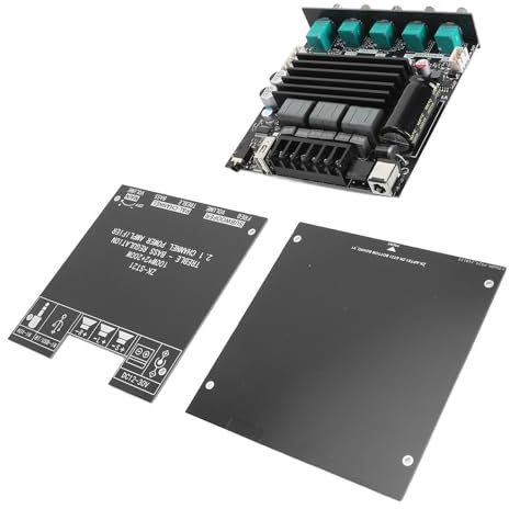 Digital Power Amplifier Board, BT5.1 2.1 Channel Subwoofer Amplifier Board TPA3221 Dual 100W and 200W Digital Audio Amp Board, for DIY Speakers (Black with Case)
