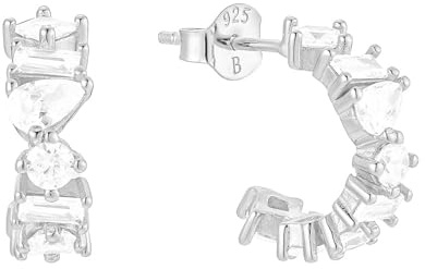 Brandlinger ® Ohrringe Silber 925. Creolen mit Stein weiß. Schmuck Damen vergoldet mit 18 Karat Gold für Frauen und Mädchen. Äußerer Durchmesser 16mm.