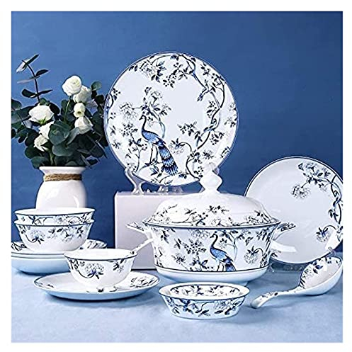 Geschirrsets, Geschirrset, 56-teilig, chinesisches Geschirrset aus Knochenporzellan, hochwertiges Geschirrset aus blauem und weißem Porzellan für 6 Personen