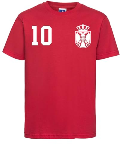 Serbien Kinder T-Shirt Trikot Personalisiert mit Wunschname + Nummer - Rot 10 Jahre (130/140)