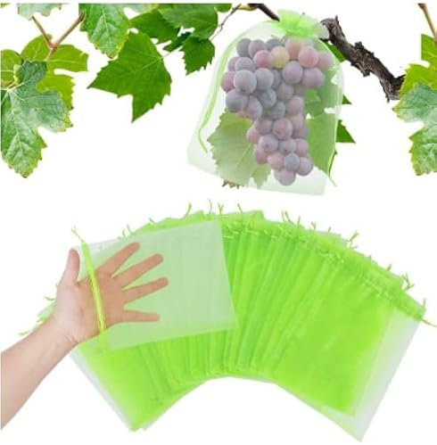 50/100pcs Fruit Protection Bags, Fruit Netting Bags Fruit Net with Drawstring Penetrating Light Fruit Bags Fruit Tree Netting Fruit Cover Mesh Bag for Plant Fruit Flower Vegetable (Green 10*15cm,50)