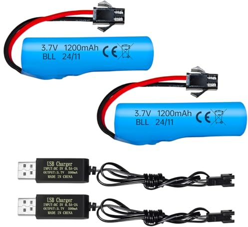 ZYGY 2PCS 3.7V 1200mAh Li-ion Battery SM-2P Plug with USB Charger for Double Sided RC Stunt Cars Trucks RC Cars DE68 DE44 DE45 DE58 DE49 DE57 DE70 Toy Car Battery