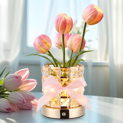 ONXE Birthday Gift for Her/Women/Mom,Tulips Flower Lamp Rechargeable Cordless Table Lamp, 3-Colour Infinitely Dimming Night Light,Gift for Mom for Valentine Day,Mothers Day,Xmas,Birthday(Tulip)