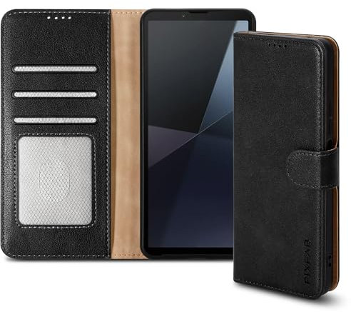 PIXFAB for Sony Xperia 10 VI Case - Leather Wallet Phone Case, Magnetic Book Flip Folio Cover [Card Slots] and [Kickstand] Case Compatible with Sony Xperia 10 VI - Black