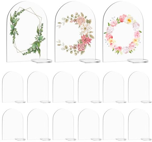 15 Stück Transparentes Bogen-Acrylschild, Tischnummern Hochzeit mit 15 Ständer, Acryl Clear Arch Tischkarte, Acrylplatte Transparent für Hochzeiten, Party, Meetings, Büro