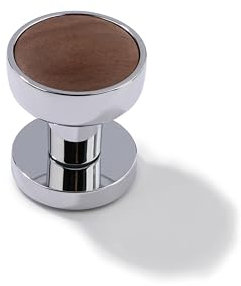 La Lourde - Poignée de Porte Laurette - Alliage de Zinc Chromé + Bois Noyer - Haute Qualité - Portes Intérieures - Marque Française - Platine de Finition Ronde + Rosace à Condamnation