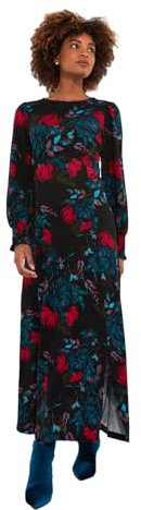 Joe Browns Women's Floral Tie-Waist Puff Sleeve Maxi Dress, Regular, Black, UK 8