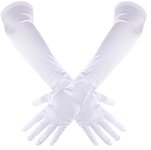 Piriuuo Lange Handschuhe, Lange Weiße Handschuhe Satinhandschuhe Abendhandschuhe Opernhandschuhe Damen Elegant Handschuhe für Halloweenkarneval Party Ball Opera Abschlussfeiern Hochzeiten