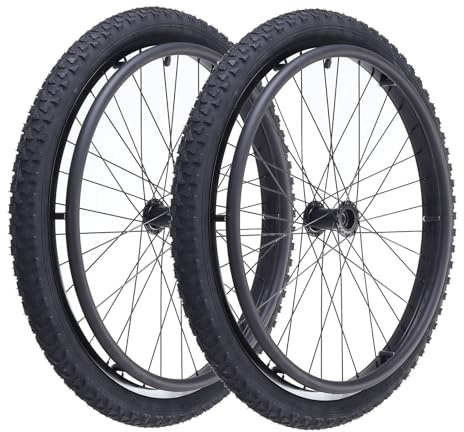 24 Inch Rear Wheels for Wheelchair, 24 x 1.95 Manual Wheelchairs Rear Wheels, Pneumatic Beach Wheel, Aluminum Alloy Spokes, Replaceable Walker Wheel Accessory (2 Pack)