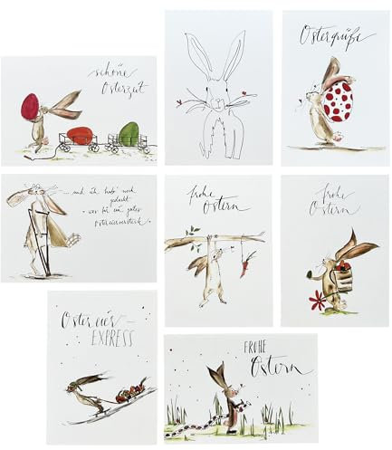 Annelis Art Oster-Karten-Set | 8 Postkarten ohne Umschlag | Karten für Ostern ohne Briefumschläge | Oster-Karte für Mann, Frau, Kinder | DIN A6 (10,5 x 14,8 cm)