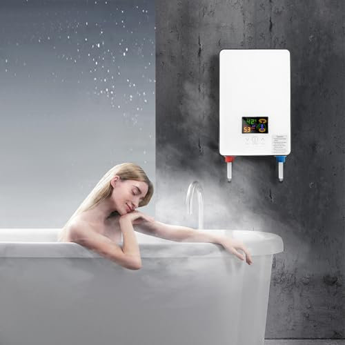 PurpleMinder Scaldabagno Elettrico Istantaneo 4.5kW 220V - Compatto con Display LED, Protezione Anti-Surriscaldamento e Set Doccia per Bagno/Cucina