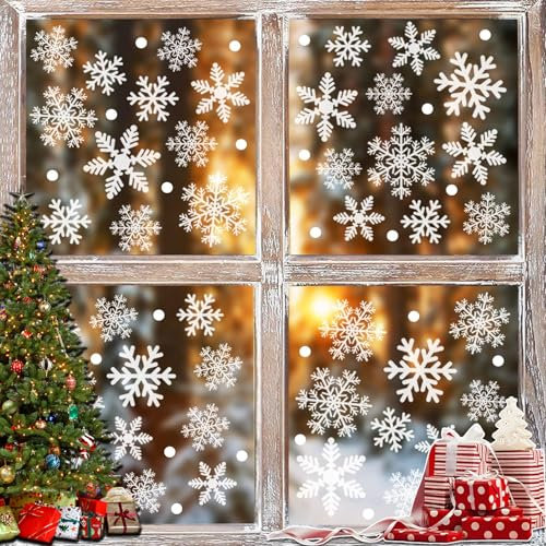 Scinzene Schneeflocken Fensterbilder Weihnachten Selbstklebend, Fensterdeko Weihnachten, Weihnachts Fensterbilder, PVC Fenstersticker Weihnachten, Fensterbild Weihnachten, Weihnachtsdeko Fenster