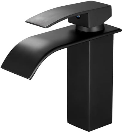 Vuadzren Waschtischarmatur Bad, Wasserfall Wasserhahn für Badzimmer, Waschbecken Mischbatterie Einhand-Waschtischbatterie Messing für Waschschale (Auslaufhöhe 105mm, schwarz)