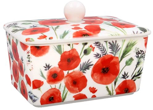 The Leonardo Collection Finola Stack Poppy Butter Dishes for Kitchen & Home | Dishwasher Safe Butter Dish with Lid for Keep Butter Fresh | Durable BPA-Free Butterdish for Butter Storage