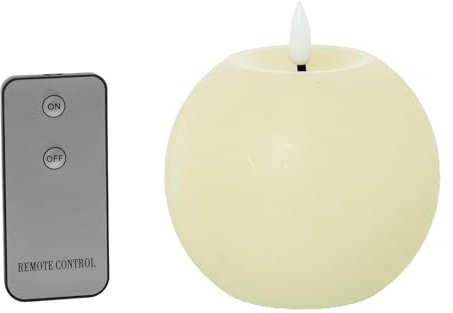 DRW Lot de 4 Bougies Boule de Cire et LED avec télécommande Couleur Ivoire 10 x 10 x 8,5 cm