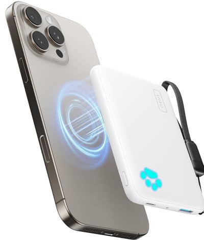 INIU 30W Magnetische Power Bank, Qi2-zertifizierte 10000mAh Outdoor Camping Externe Batterie, PD 30W Schnelllade-Powerbank Small-Tragbares Ladegerät mit USB C für iPhone 16/15/14/13/12/Pro/Max, Weiß