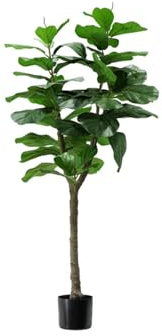 Planta de Ficus Lyrata Artificial con 60 Hojas, 130 cm, Maceta con Musgo Natural, Planta Decorativa para Interiores