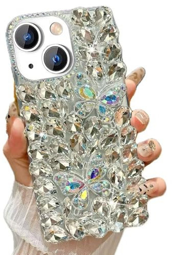 Rnrieyta Miagon Coque Papillon Diamant pour iPhone 13,Strass Glitter 3D Fait à la Main Bling Brillant Paillette Silicone Étui Housse Couverture pour Femme Fille