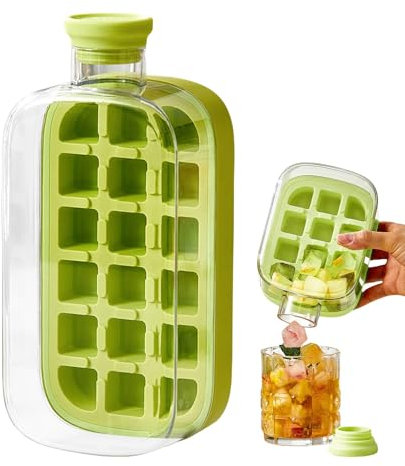Botella de cubitos de hielo 2 en 1, bandeja para cubitos de hielo sin contacto, botella de hielos con tapa y contenedor, fácil de liberar, llenado rápido sin tocar, para café, jugos y bebidas