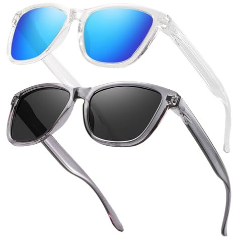 TYXHXTF 2PCS Lunettes de Soleil Polarisées, pour Hommes et Femmes, Rétro Vintage Teintée Transparente Lunettes Mode Classique avec Protection UV