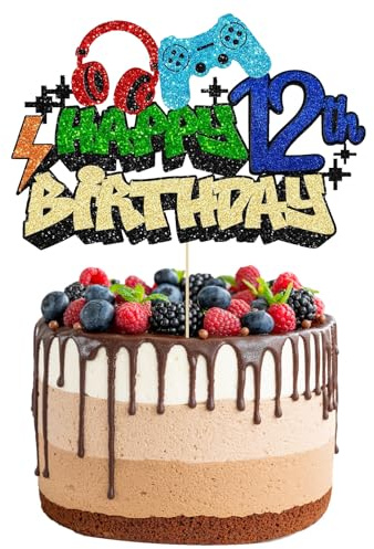 Lot de 12 décorations de gâteau d'anniversaire à paillettes pour jeu vidéo sur le thème du jeu, parfaites pour les décorations d'anniversaire sur le thème du jeu