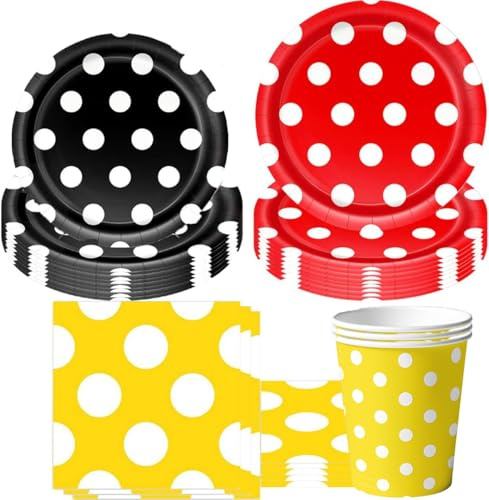 Vajilla de fiesta de cumpleaños,Juego de vajilla de fiesta con lunares , juego de vajilla decorativa, mesa de cumpleaños para niños,para niños, y niñas