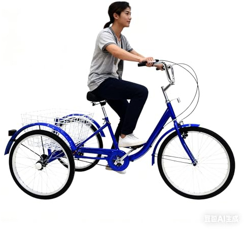SXYKXYDL Dreirad mit 7 Gängen für Erwachsene, 3-rädriges Fahrrad mit abnehmbaren Körben vorne und hinten, 24-Zoll-Cruiser-Dreirad für Freizeit, Einkauf und Transport