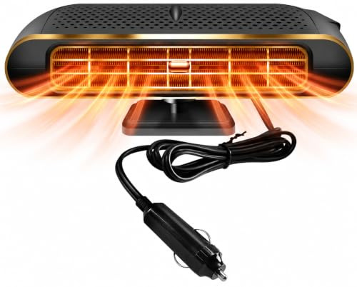 12 V 120 W Doppelzweck-Auto-Heizung und Entfroster zum Beschlagen der Windschutzscheibe, tragbarer 360°-Wärmeverteilungsventilator mit ABS-Gehäuse, 1,25 m Netzkabel (Schwarz / Gold)