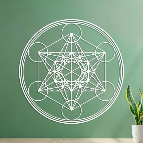 Vinyl-Wandaufkleber-Dekor Geometrischer Metatron-Würfel, Alchemie-Linie, Kreis, Mandala 54.6x54.6cm Individuelle Anpassung Weiß