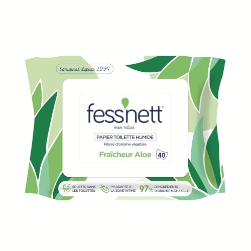 fess'nett - Papier Toilette Humide - Jetable WC - Aloe vera- 40 feuilles | 40 Feuilles - 100% Fibres Végétales FSC -97% Ingrédients naturels - PH Intime - Sans Parfum - Sans Parabène - Appaisant