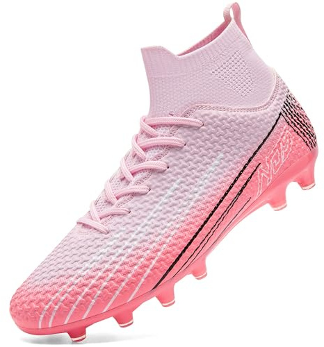 DimaiGlobal Botas de Fútbol Hombre Mujer con Tacos para Césped Natural/Artificial e Interior/Exterior High Top Zapatillas de Futsal Antideslizantes para Entrenamiento Junior 38EU Rosa
