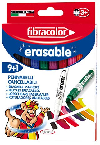 FIBRACOLOR Erasable Large Tip Erasable Felt Tip Pens + 1 Felt Eraser