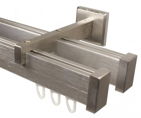 Eckige Design Innenlauf Gardinenstange 2-läufig aus Aluminium Farbe Edelstahl, 140 cm