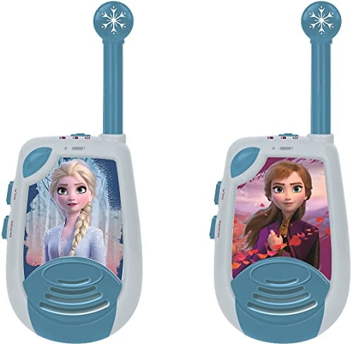 Lexibook Disney Frozen Elsa Walkie-Talkie 2km, Morse Luminoso, Clip da Cintura, 2 canali, Batteria, Blu/Bianco, Colore, TW25FZ