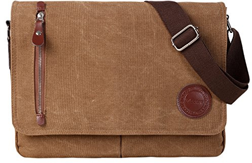Vintage-Umhängetasche aus Segeltuch für Herren und Damen, Reise-Schultertasche, 34,3 cm (13,5 Zoll), Laptoptasche, Büchertasche (Kaffee)