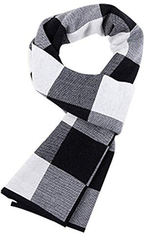 WANYING 6% Wolle Herren Strickschal Gestrickter Schal Urban Gentleman Warm und Weich für Winter Herbst - 180 * 30 cm Kariert Schwarz Weiß