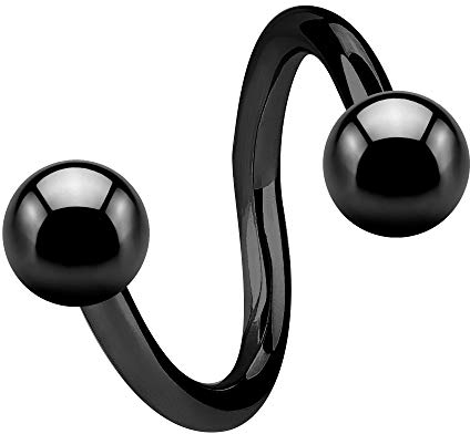 Treuheld Piercing Spirale - Stahl - Schwarz - 1.2mm [02.] - 1.2 x 6 mm (Kugeln: 3mm)