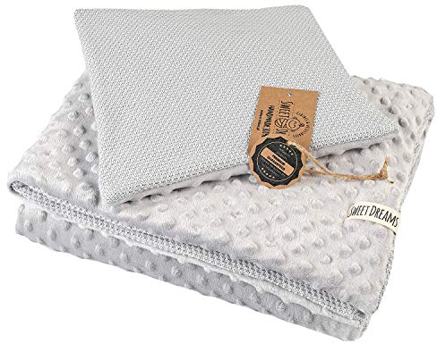 SweetDreams* Kinderdecke & Kissen Ultimativer Komfort für Zuhause & Reisen Weicher Stoff für warmes & kuschliges Schlafen Für Kinderwagen, Auto & Kindergarten (75x90) Baumwolle Minky(1002)(Grau)