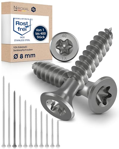 Schrauben Torx Edelstahlschrauben 8x180 Edelstahl V2A rostfrei Spanplattenschrauben für Holz Teilgewinde 8mm stark 180mm lang 10 Stück Holzschrauben Holz A2