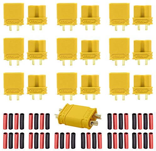 10 Pairs Amass XT30U(XT30 Upgrade) Male Female Bullet Connectors Power Plugs Adapters with 20 Pairs Heat Shrink Tube for RC Lipo Battery ESC Electric self-Balancing Scooters