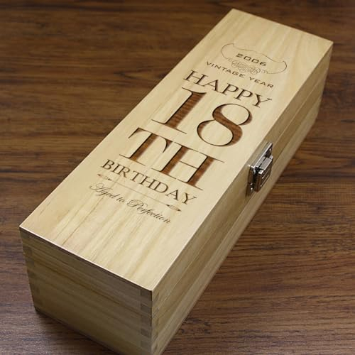 English Pewter Company Sheffield, England Unique Personalised 18th Birthday Gift - Luxury Wooden Wine or Champagne Box and Satin Lined [HING04]