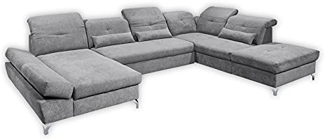Stella Trading MELFI Wohnlandschaft in U-Form, Stoffbezug Schlamm - Ausziehbares Sofa mit Schlaffunktion & Bettkasten - 350 x 73 (96) x 245 cm (B/H/T)