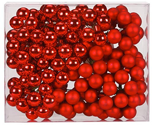 144 Spiegelbeeren Kugeln am Draht 2,5cm Weihnachtskugeln Baumkugeln Baumschmuck Weihnachtsdeko Kugeln Glaskugeln Set Christbaumschmuck 25mm - Rot Glanz/matt
