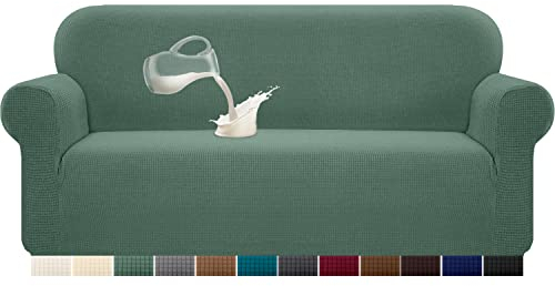 Granbest Stretch Wasserdicht Sofabezug 1 Stück Sofahusse Spandex Jacquard Elastische Couchbezug mit Anti-Rutsch-Schaumstoffe (3 Sitzer, Salbei)