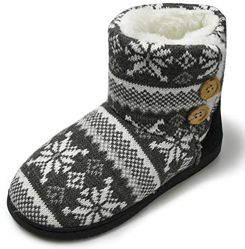 AONEGOLD® Pantofole da Donna Uomo Invernali a Maglia Calde Peluche Memory Foam Stivaletto Comode Morbido Antiscivolo Pantofole da Casa(Grigio,Taglia 42-43)