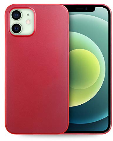 doupi UltraSlim Hülle kompatibel für iPhone 12 mini (5,4 Zoll), Ultra Dünn Fein Matt Handyhülle Cover Bumper Schutz Schale Hard Case Taschenschutz Design Schutzhülle, rot