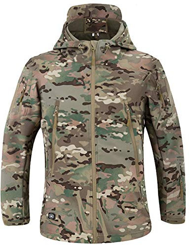 MakingDa wasserdichte Herren-Jacke, lässiger Kapuzenmantel, gefüttert mit Softshell-Fleece, Laufjacke, Jacke im Camouflage-Look, für Arbeit, Angeln, Jagd, Klettern, S