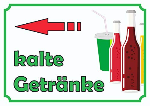 HB-Druck kalte Getränke Schild mit Pfeil Links A6 Rückseite selbstklebend