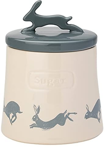 Artisan Hare Stoneware Sugar Canister with Airtight Lid | Ceramic Kitchen Storage Jar | Embossed Label | 500ml | Dishwasher Safe | Beige & Grey | The English Tableware Company